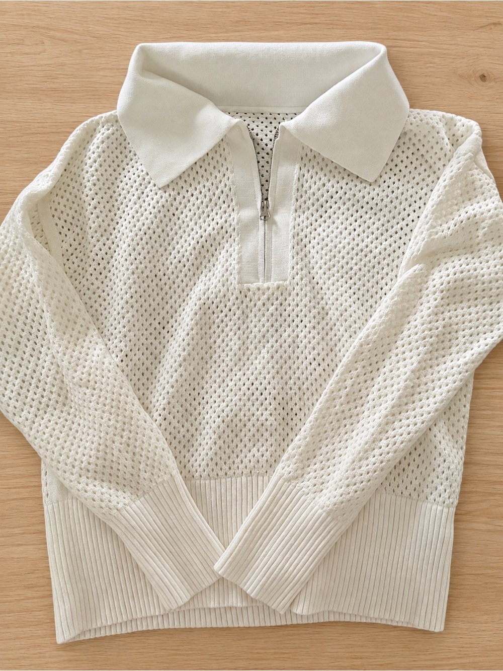 Ivory Crochet Knit Half-Zip Sweater Size M NWOT